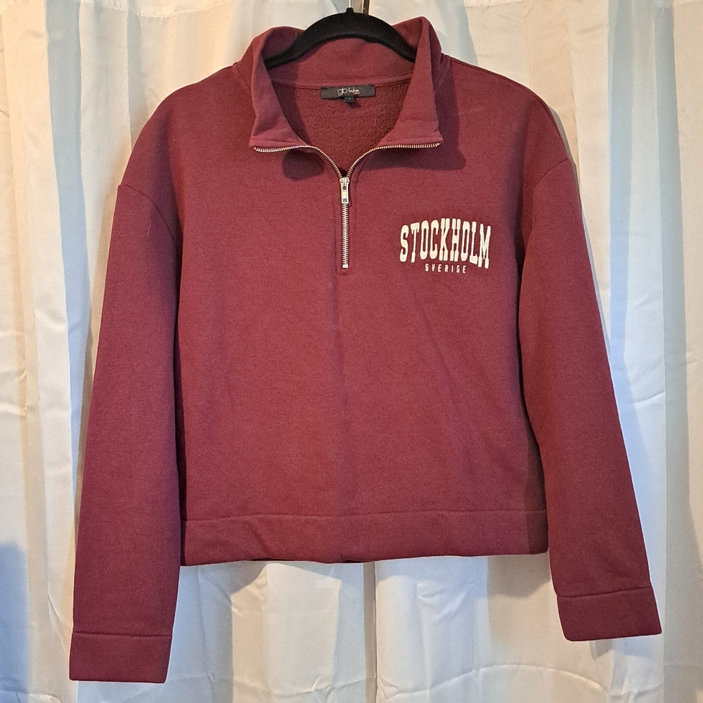 Stockholm Sverige Burgundy Quarter Zip Sweatshirt